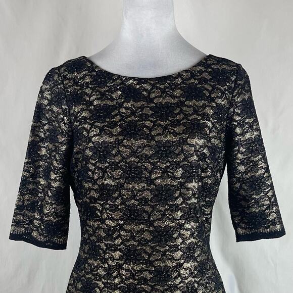 Eliza J Sheer Metallic Black Gold Lace Glam Party Event Dress NWOT Size 8 - Picture 3 of 14